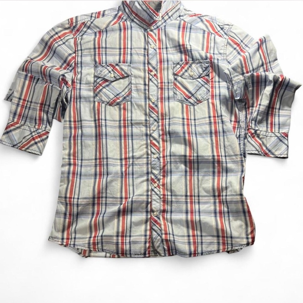 BKE Buckle Men's XL Red White Blue Plaid
Long Sleeve Pearl Snap
Western Shirt‎